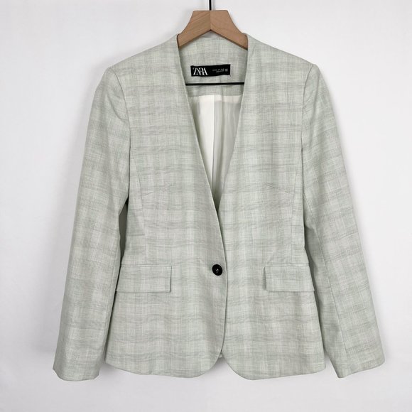 Zara Oversized Plaid Blazer Jacket Preppy Light Academia Plaid Check Relaxed Fit - Picture 6 of 8
